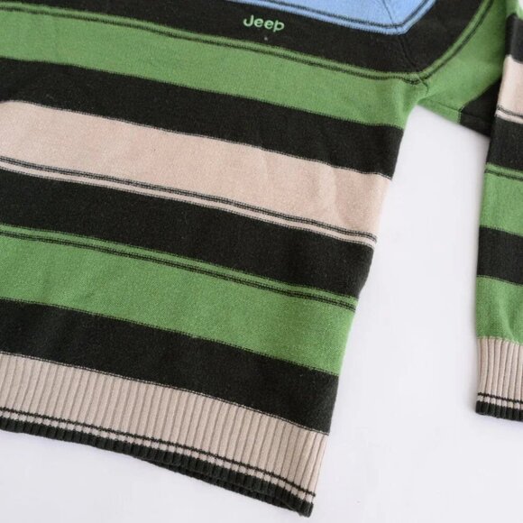 Jeep Green And Blue Stripe Fine Knit Eclectic Grandpa Crew Neck Sweater Large - Picture 5 of 9
